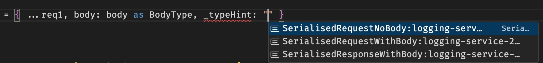 Example intellisense you get